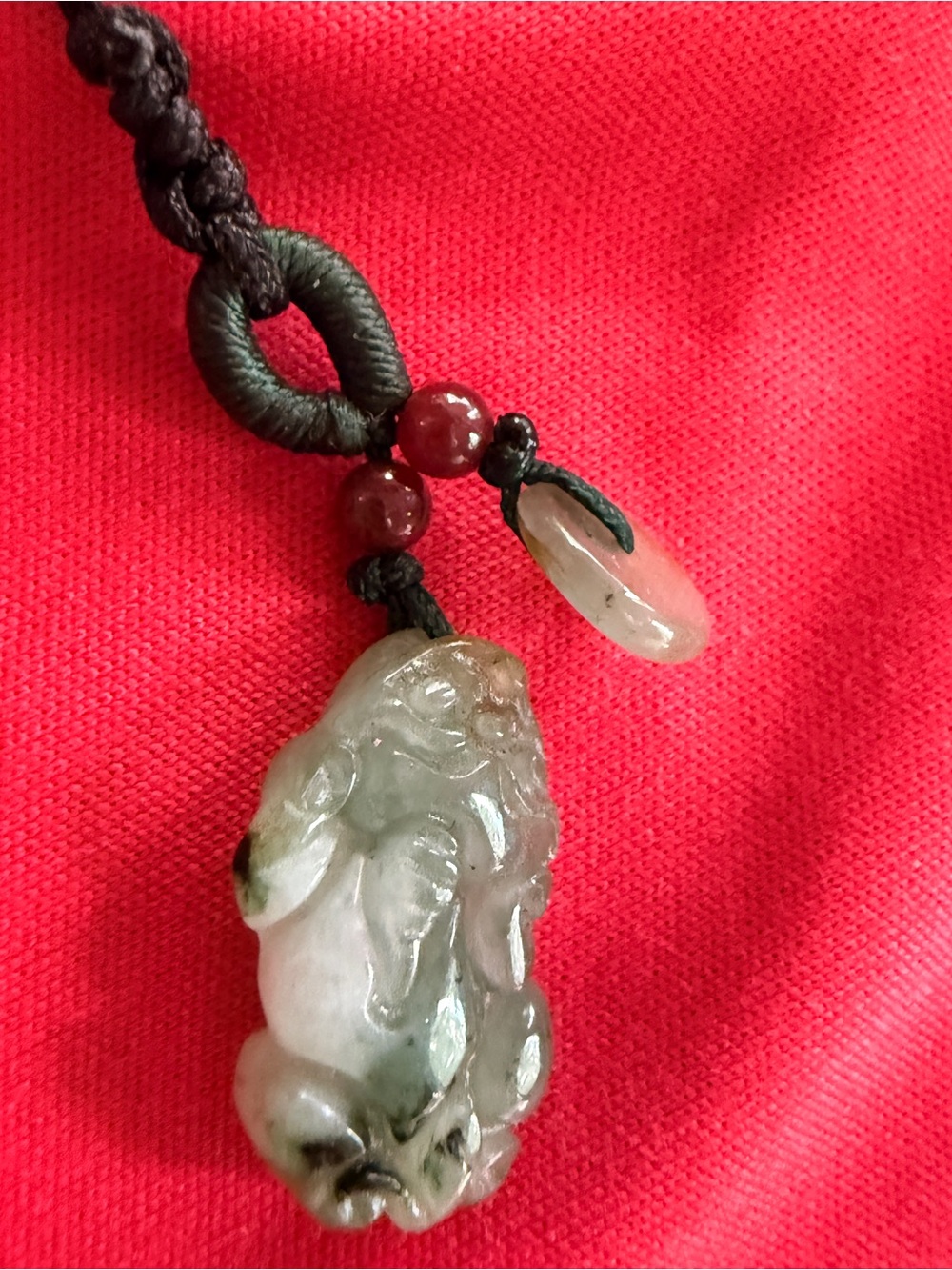 Hand-Carved Icy Jade Pendant Necklace in Green and Cream